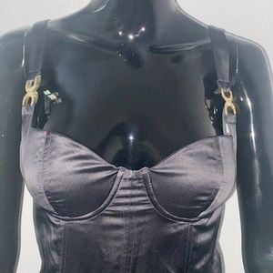 Marciano Black Corset Bustier Satin Bodycon Stretch Sexy Dress in Small